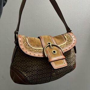 Coach Brown and Tan Patterned Shoulder Bag